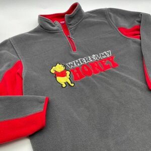 Vtg‎ Women's Large Grey and red Winnie the Pooh quarter zip soft sweatshirt